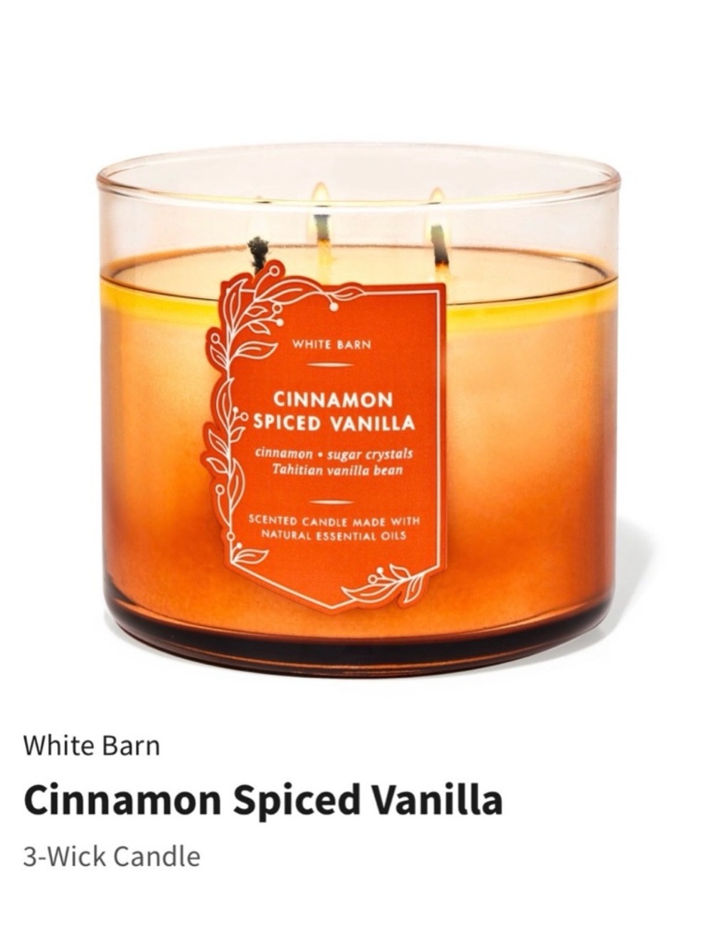 NIB White Barn “Cinnamon Spiced Vanilla” Scented 3-Wick Candle w Metal Lid